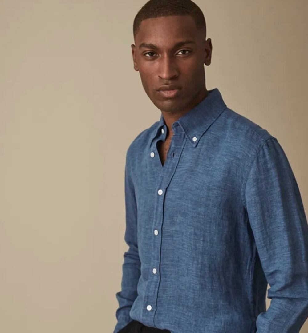 REISS Diego Linen Button Down Shirt Size XS NEW $160 Blue